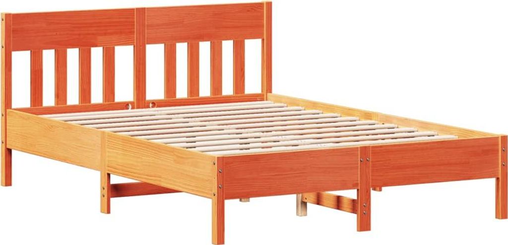 vidaXL Massivholzbett ohne Matratze Wachsbraun 135x190 cm Kiefernholz