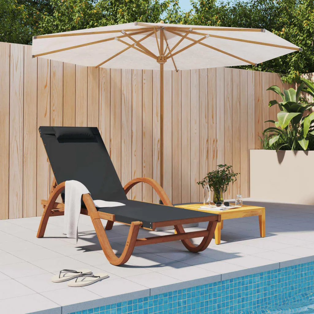Chaise longue robuste en bois et textilène gris pour un confort durable