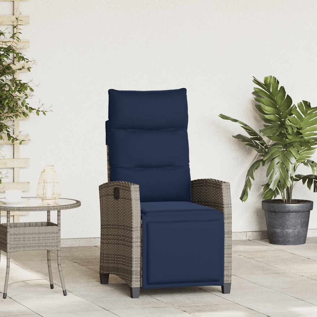 Möbel Gartensessel mit Beistelltisch Verstellbar Grau Poly Rattan - Gartenstühle 4108278