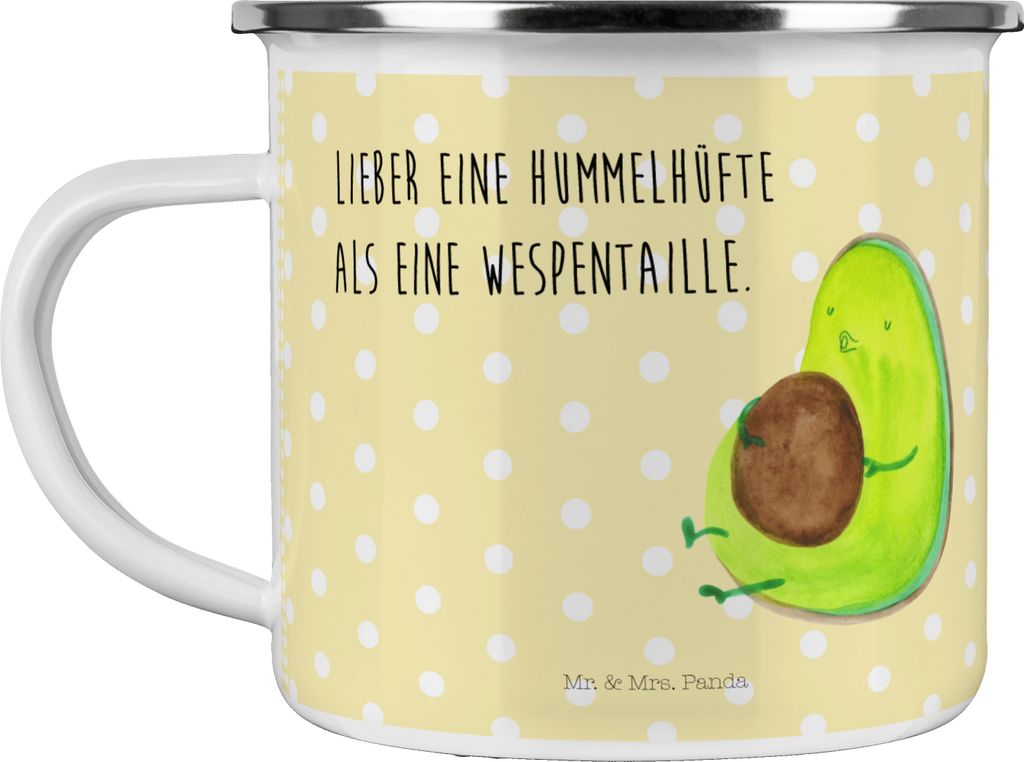Mr. & Mrs. Panda Emaille Tasse Avocado Pfeifen - Gelb Pastell - Geschenk, Schwanger, Haferl, Pott, Teetasse, Diät, becher, Abnehmen