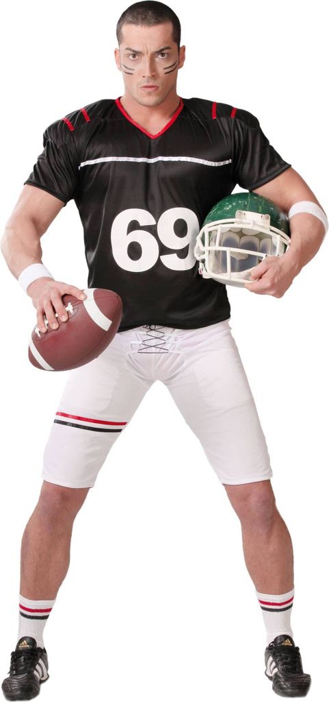 Sportheld Karnevalkostüm Quarterback Spieler American Football Outfit Shirt, Größe: 52 - 54 (L) Farbe: Schwarz