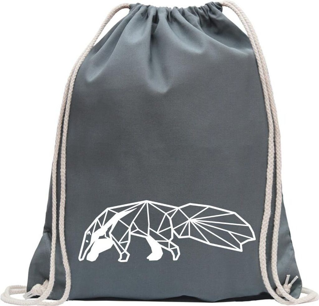 Kiwistar - Turnbeutel - stahlgrau - Ameisenbären Polygon - Fun Rucksack Sport Beutel Gymsack Baumwolle mit Ziehgurt