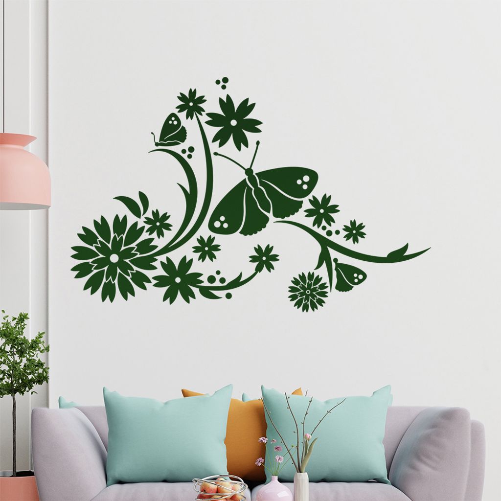 Tribal Schmetterlinge Blumen Wandtattoo in 6 Größen - Wandaufkleber Wall Sticker - Dekoration, Küche, Wohnzimmer, Schlafzimmer, Badezimmer