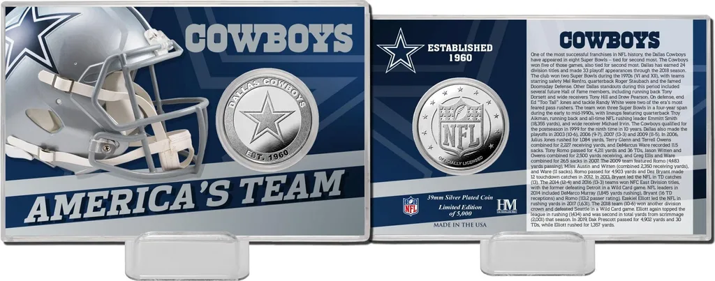 Dallas Cowboys Silver History Note - Elemento d'Arredo Collezionistico
