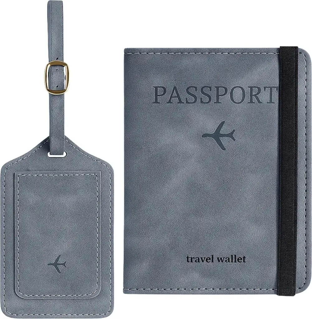 EDIBAZZAR | Set da viaggio grigio copri passaporto e portafoglio da viaggio - 5