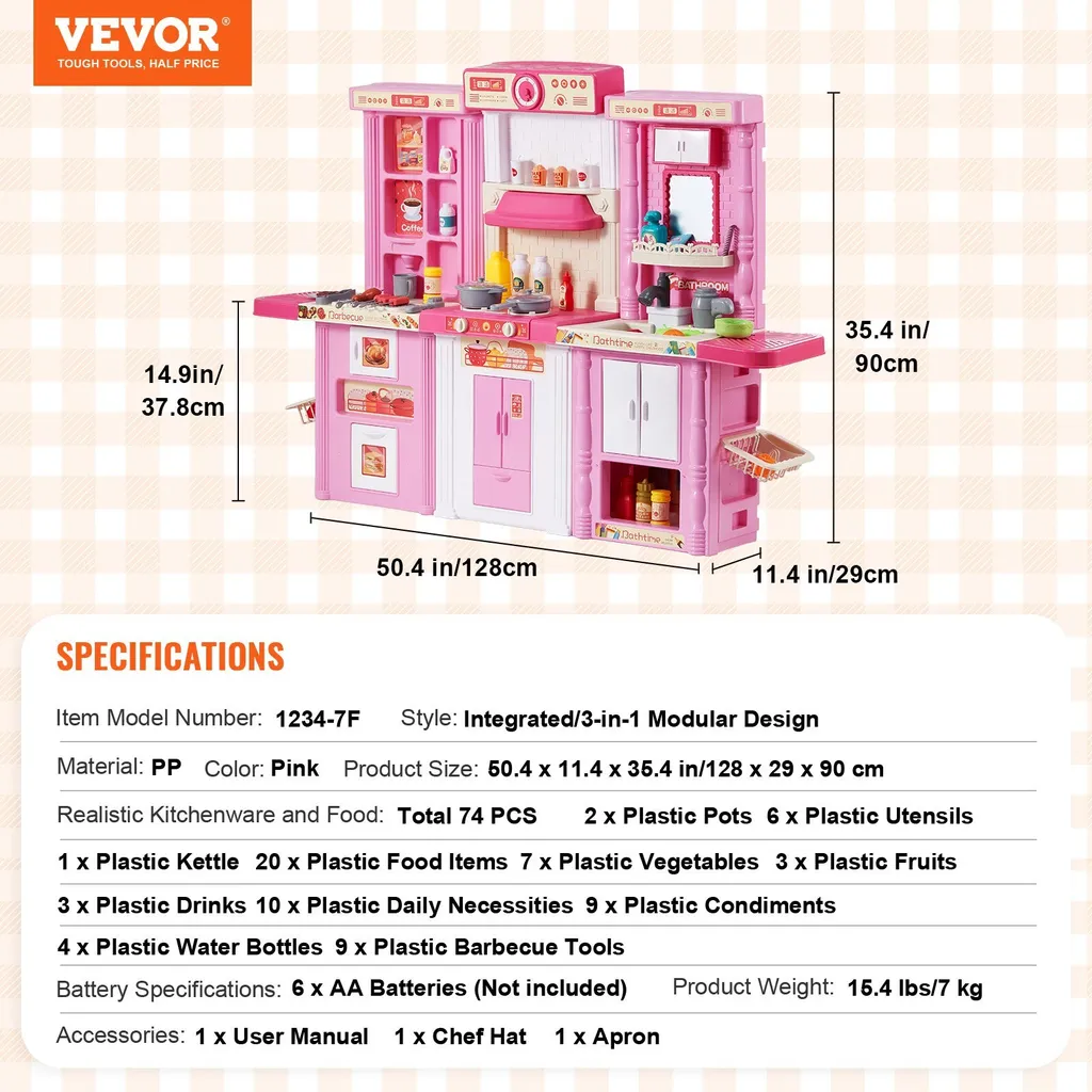 Cuisine enfant avec 74 accessoires dinette rose pour s'amuser - 7