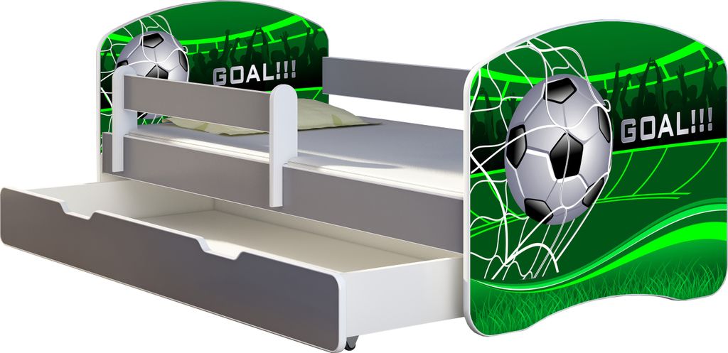 ACMA Jugendbett Kinderbett Junior-Bett Komplett-Set mit Matratze Lattenrost und Rausfallschutz Grau 14 Goal !!! 160x80 + Bettkasten