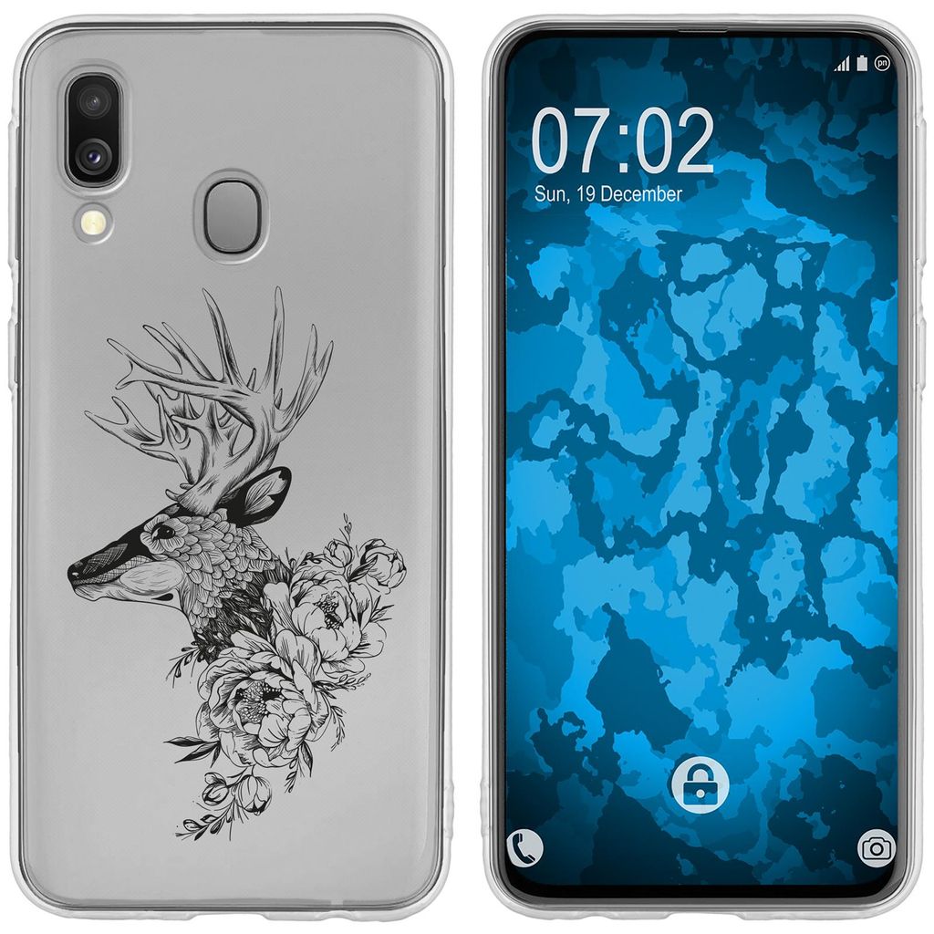 PhoneNatic Case kompatibel mit Samsung Galaxy A40 Silikon-Hülle Floral Hirsch M7-1