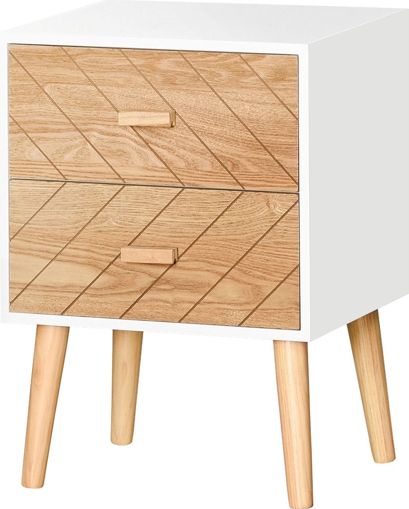HOMCOM Kommode mit 2 Schubladen, Schlafzimmerkommode, Nachttisch mit erhöhten Beinen, für Wohnzimmer, 40 x 30 x 55,5 cm, Weiß und Natur