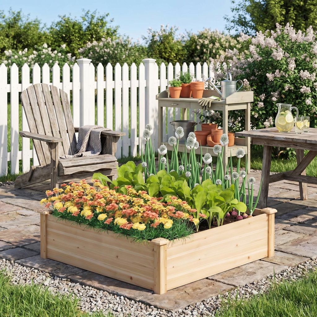 Sweiko Hochbeet, Holz, quadratisch, 102x102x30 cm, mit Boden, für Terrasse
