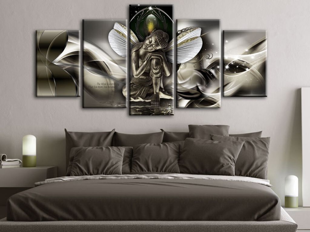 Akustikbild Buddha Abstrakt 200x100 cm Bilder Akustikschaum Hochleistungsschallabsorber Schallschutz Leinwand 5 tlg Wandbild Raumakustik Schalldäm...