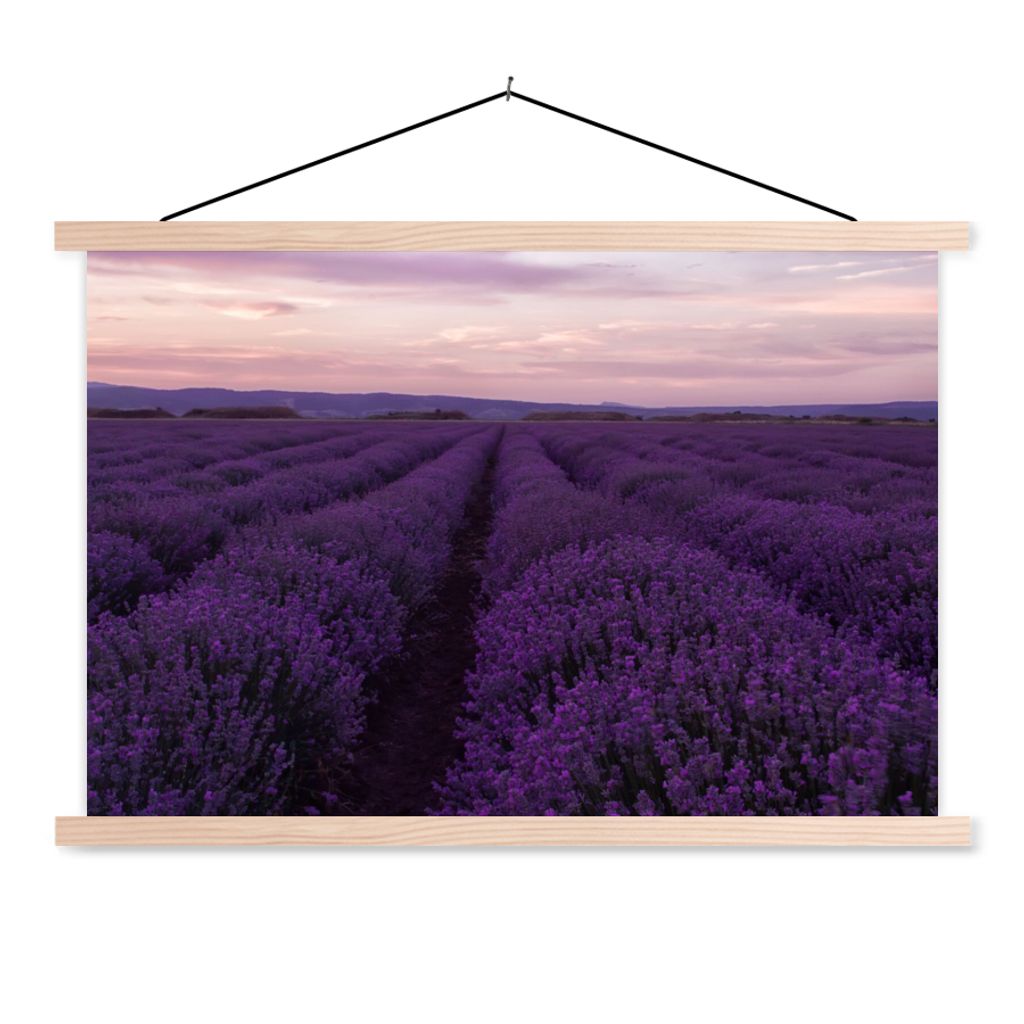 MuchoWow Textilposter Lavendel - Lila - Blumen - Natur 120x80 cm mit holzfarbenen Rahmen - Aufhängeset