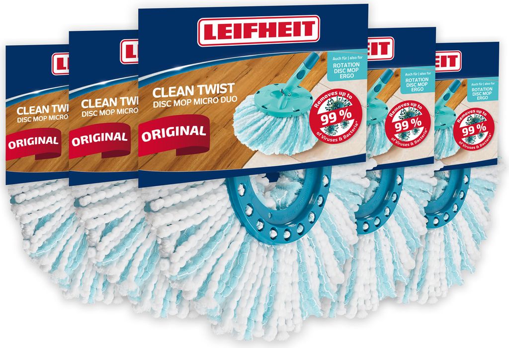Leifheit Ersatzkopf Wischmop CLEAN TWIST Disc Mop Ergo micro duo 5er Set