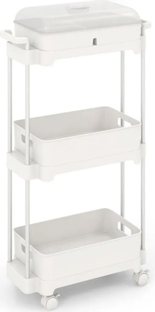 Carrello multifunzionale a 3 ripiani JV11497WH con copertura rimovibile, bianco - A