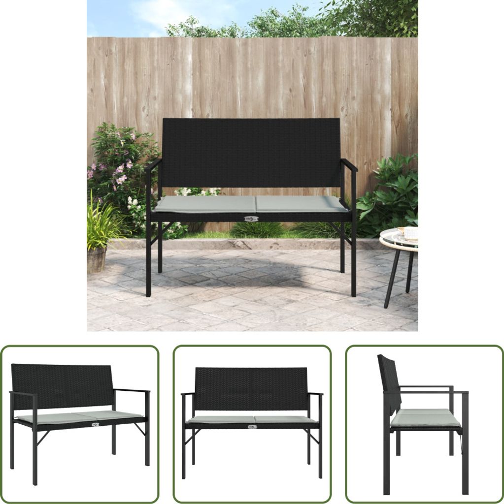 The Living Store Gartenbank 2-Sitzer mit Kissen Schwarz Produktbild 