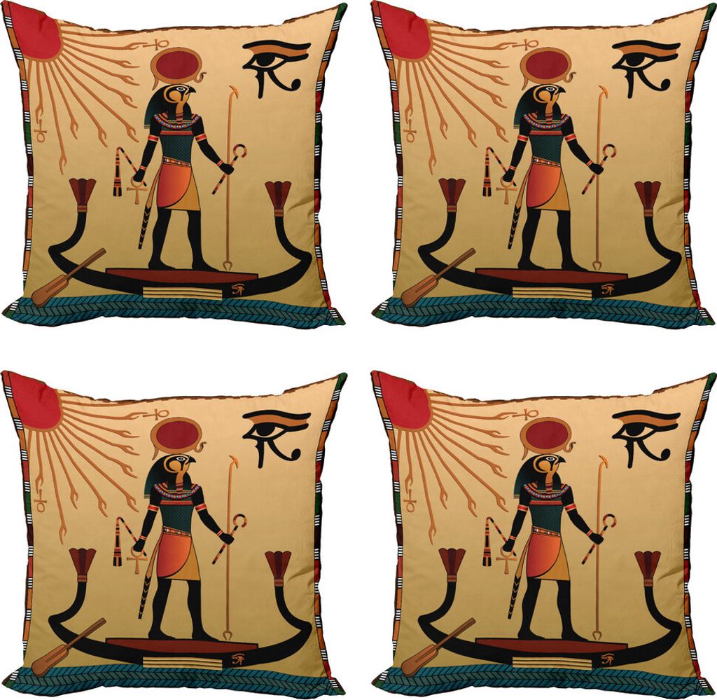 ABAKUHAUS ägyptisch Kissenbezug Set (4 Stück), Design, Moderner Doppelseitiger Digitaldruck, 40 cm x 40 cm, Mehrfarbig
