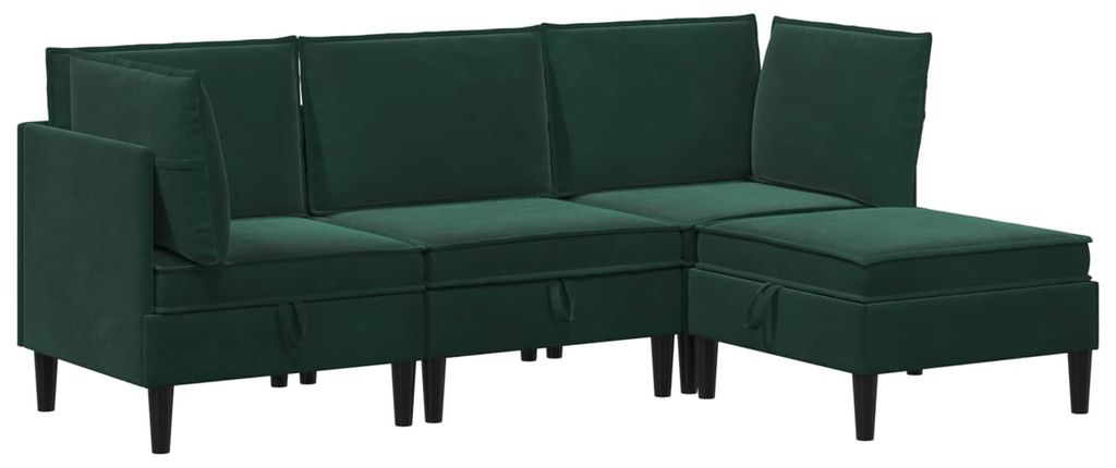 Wohnzimmergarnitur mit Kissen 4 pcs Dunkelgrün Samt