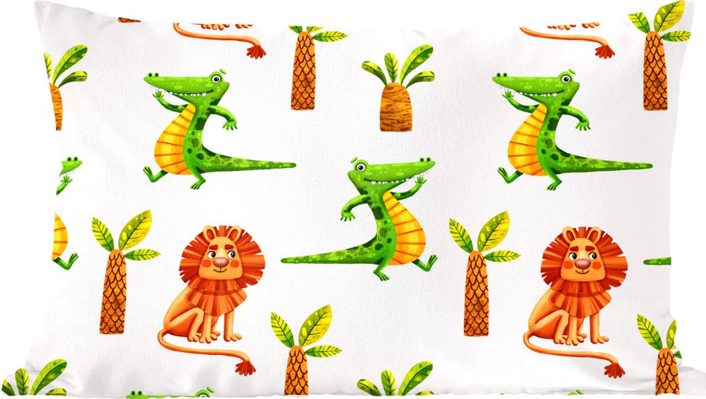 MuchoWow Zierkissen Sofakissen Wohnzimmer Dekokissen 60x40 cm Dschungel - Löwe - Krokodil - Kopfkissen - Polster mit Foto