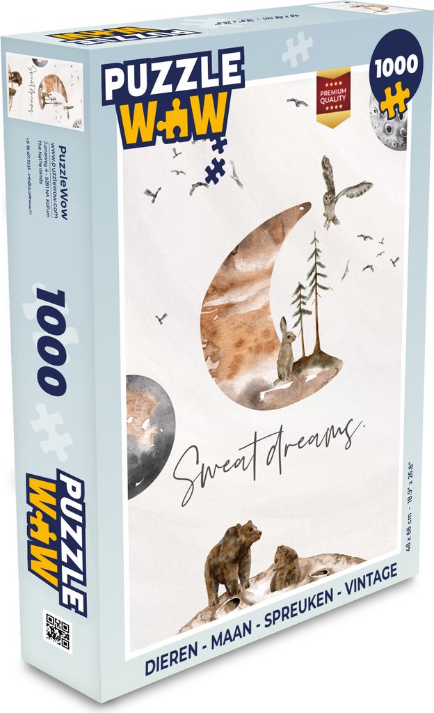MuchoWow Puzzle 1000 Teile Tiere - Mond - Sprichwörter - Vintage - Spielzeug - Alt und Jung - Spiele - Puzzeln