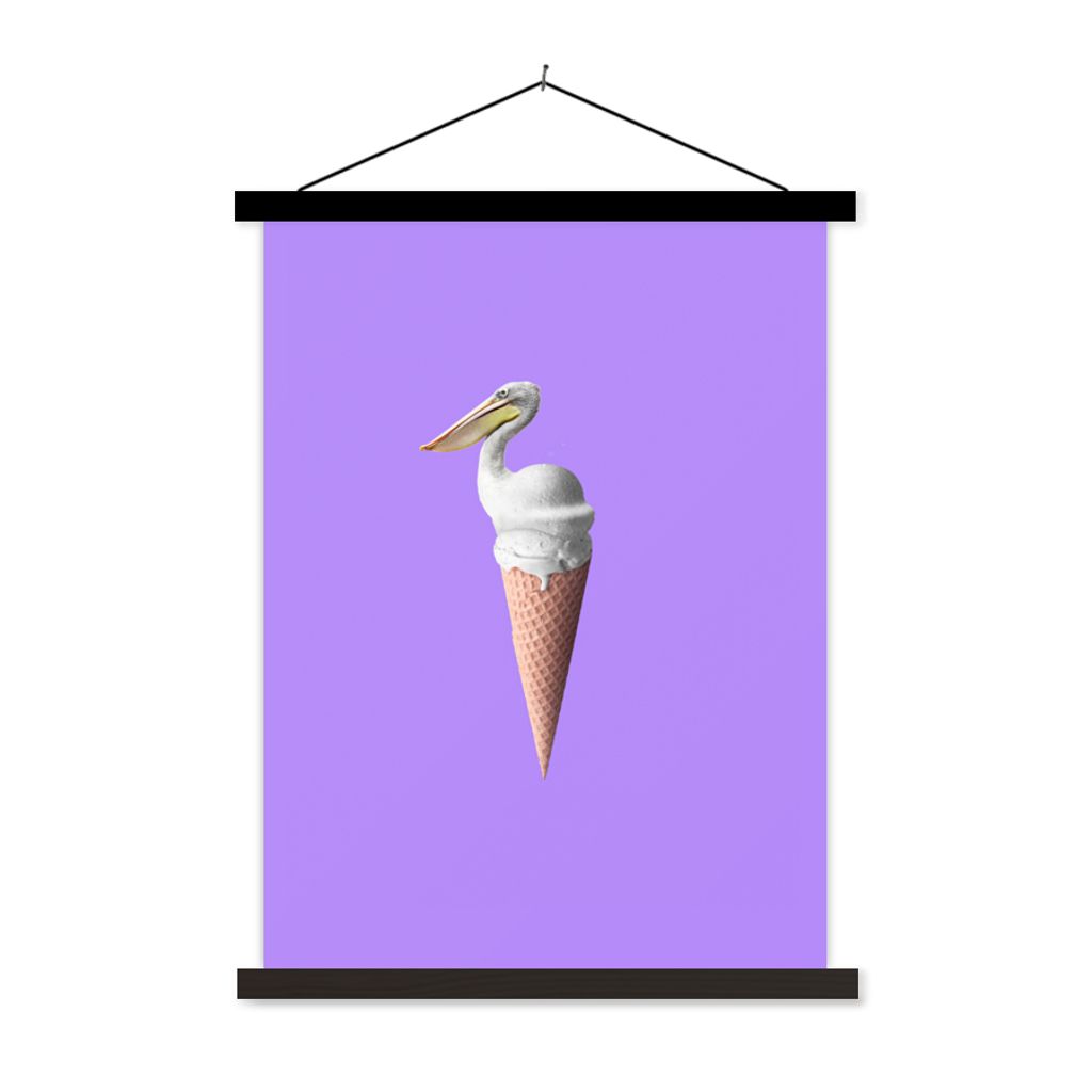 MuchoWow Textilposter Eis - Vogel - Pelikan - Weiß - Eiswaffel 40x53 cm mit schwarzem Rahmen - Abbildung