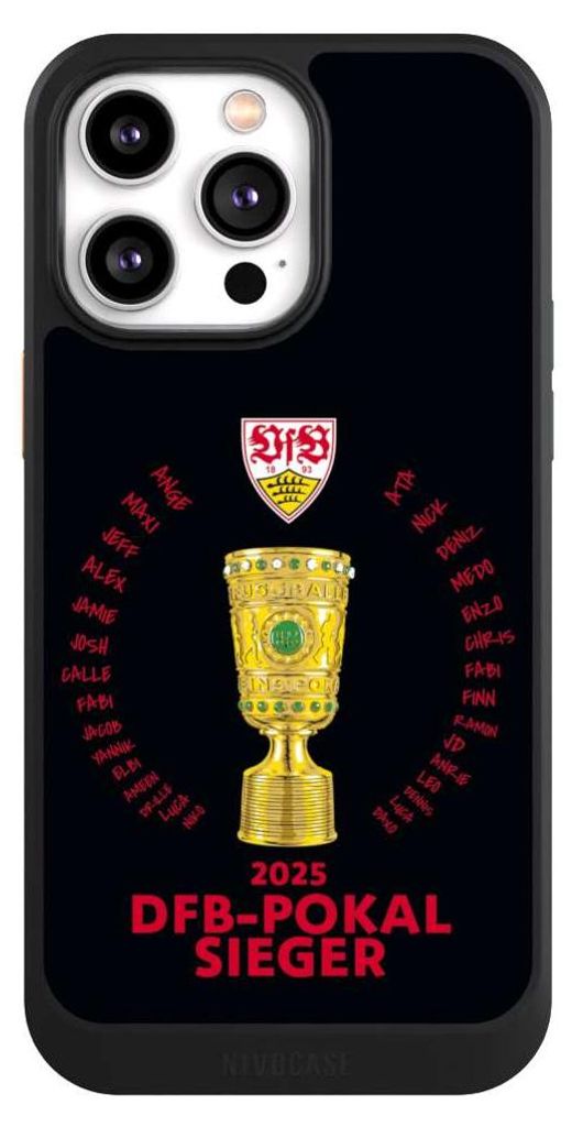NIVOCASE Hülle für Apple iPhone 14 Pro Max Handyhülle NIVOcore Case Schwarz Offizielles Lizenzprodukt Pokal VfB Stuttgart