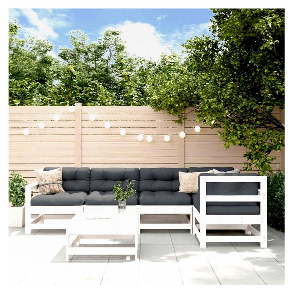Garten-Lounge-Set 6-teilig Weiß aus massivem Kiefernholz für den Außenbereich