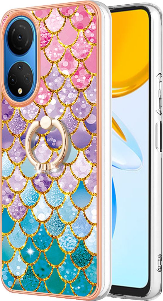 Hülle für Honor X7 Muster TPU Silikon Stoßdämpfer Bumper Schutzhülle mit Ring Ständer Bunt