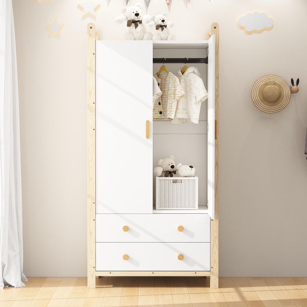 Flieks Armoire avec tringle et 2 tiroirs, penderie 2 portes Image du produit 