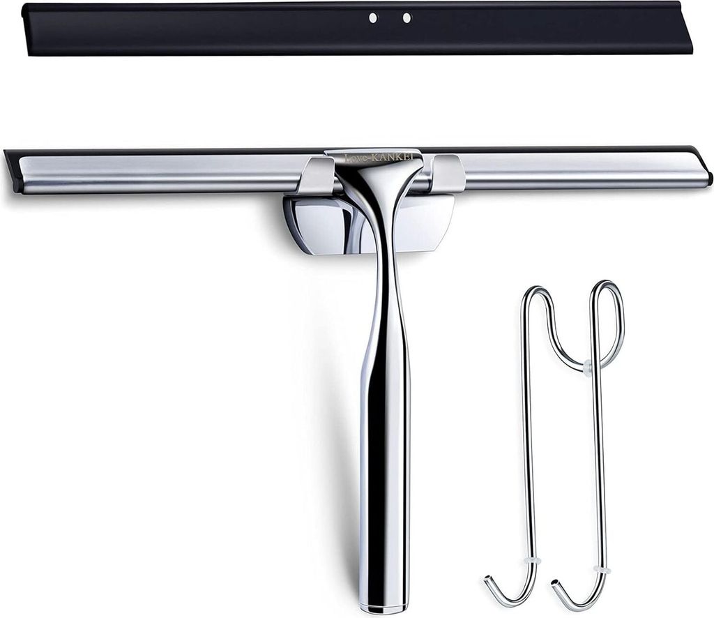 Duschabzieher Edelstahl Fensterabzieher Duschwischer mit Gummilippe, Inkl. 1 Ersatzlippe und 1 Haken