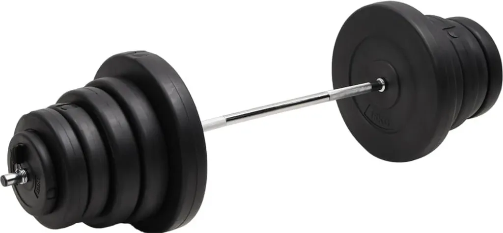 Barre de musculation chargée 90 kg - Ensemble haltère et disques fonte