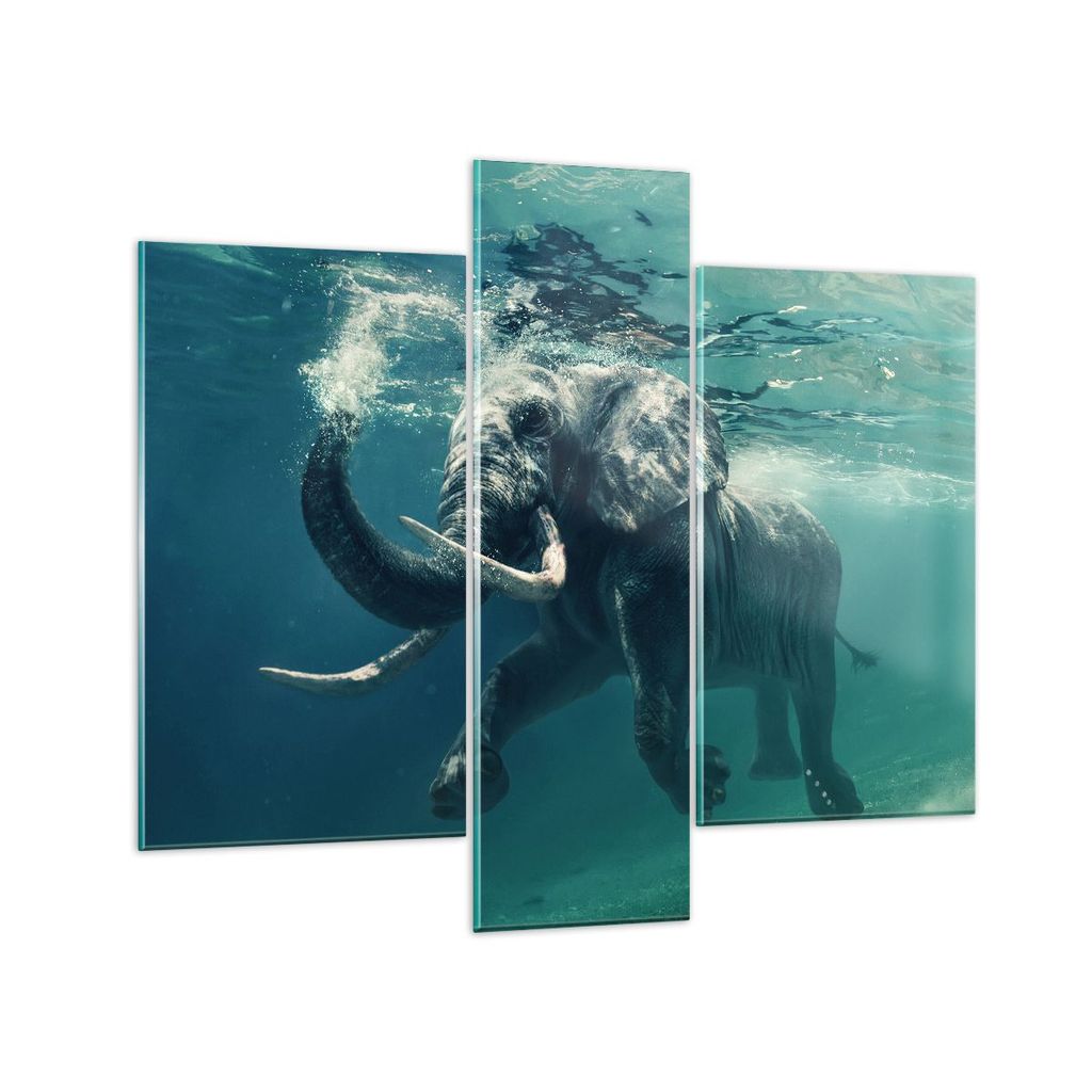 Bilder auf glas - Elefant Tier Wasser - 95x80cm - Glasbilder - Wandbilder - Kunstdruck - zum Aufhängen bereit - Wanddekoration aus Glas - Glas Bil...