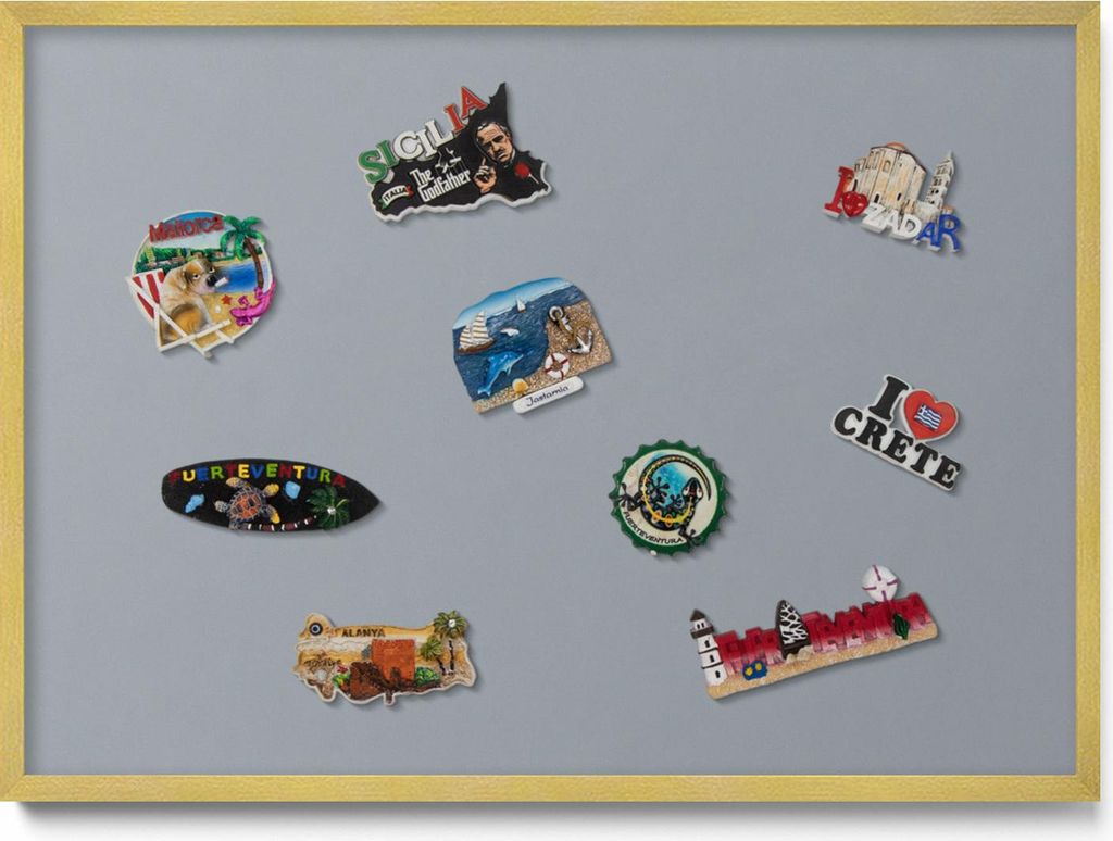 Magnetwand 70x50 cm – Goldener Rahmen – Farbe Grau – Magnetboard, Magnettafel, Magnetpinnwand, Küche & Wohnzimmer