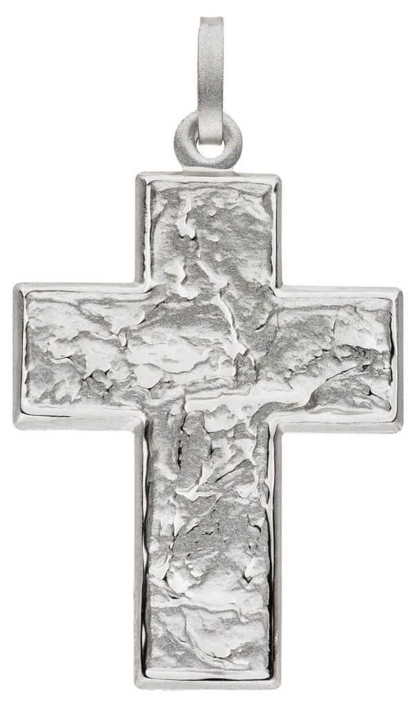 Anhänger Kreuz aus 925 Silber rhodiniert mattiert strukturiert 33,8x22,6mm