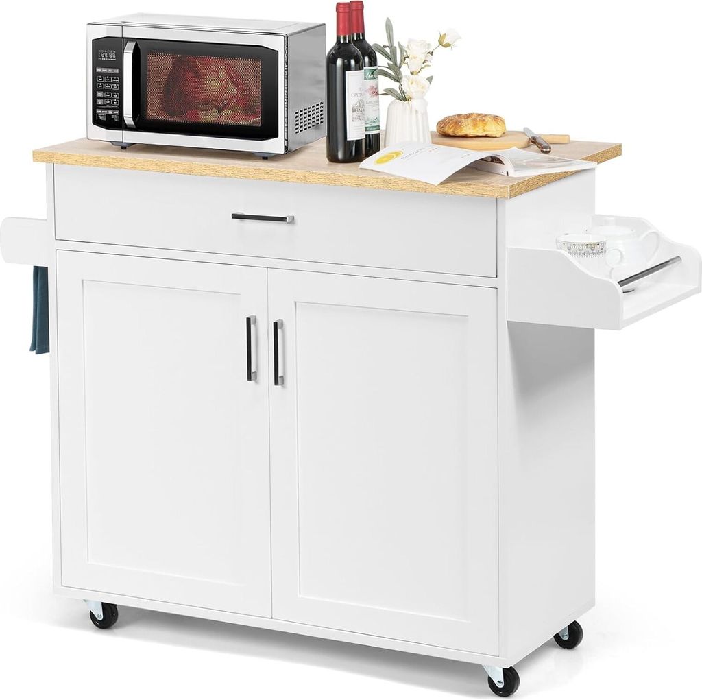 KOMFOTTEU Küchenwagen Servierwagen mit Arbeitsplatte, Küchenschrank Holz mit Rollen, Kücheninsel küchentrolley mit Schublade und verstellbarem ...