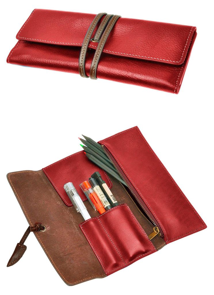 Aufrollbares Etui für Stifte und Bleistifte, weiches Leder, handgefertigt, für Schrein, rot, Größe S (8,4 x 1 x 19,8 cm)