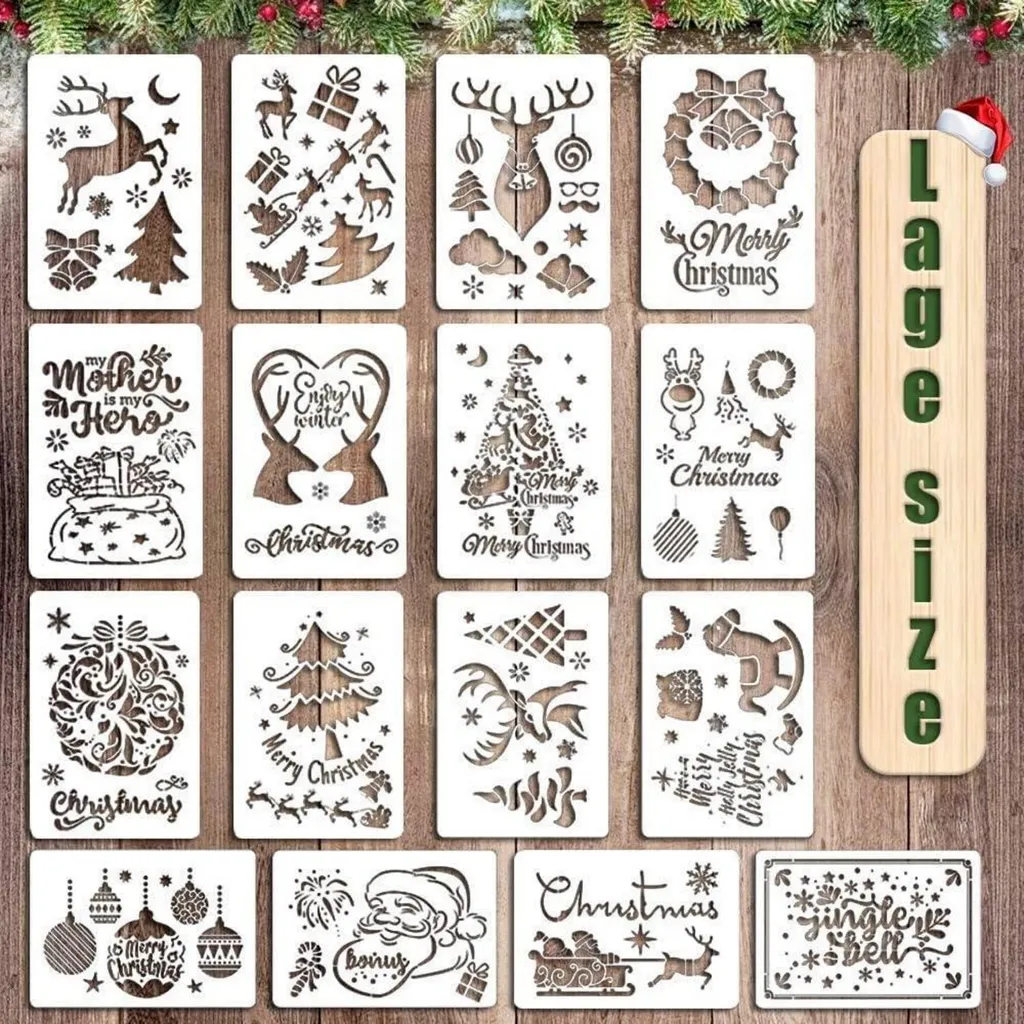 Pochoirs Peinture Noël : Lot de 16 Gabarits DIY pour Dessins Enfants