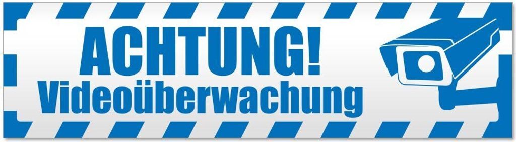 Kiwistar - Autoaufkleber - Blau - 60 x 16 cm - Achtung Videoüberwachung gestreift - Hinweis Aufkleber Sticker für Auto, Kfz, Fahrrad, PKW, LKW
