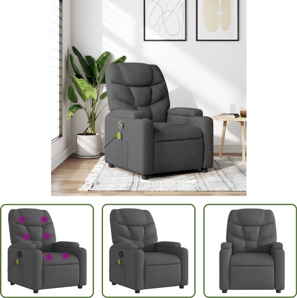 The Living Store Massagesessel Dunkelgrau Stoff