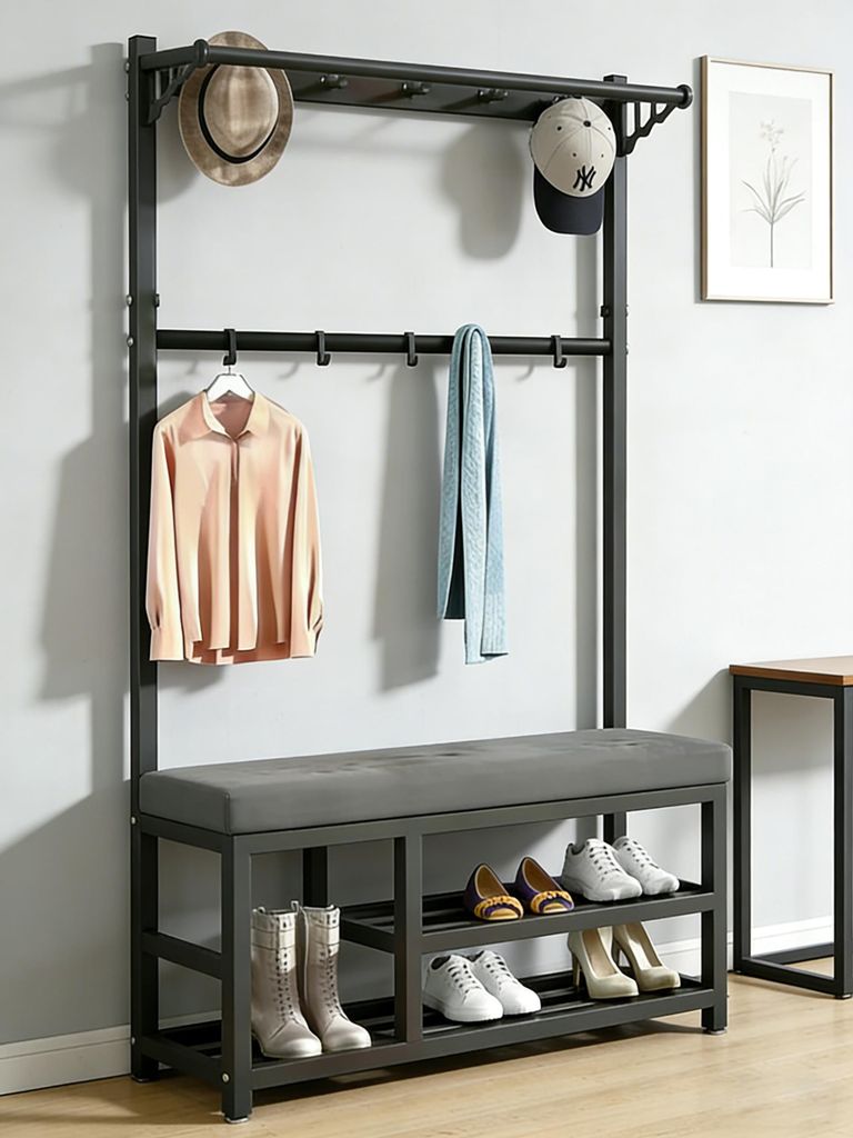 Garderobenständer Kleiderständer Garderobe mit Schuhbank, Produktbild 