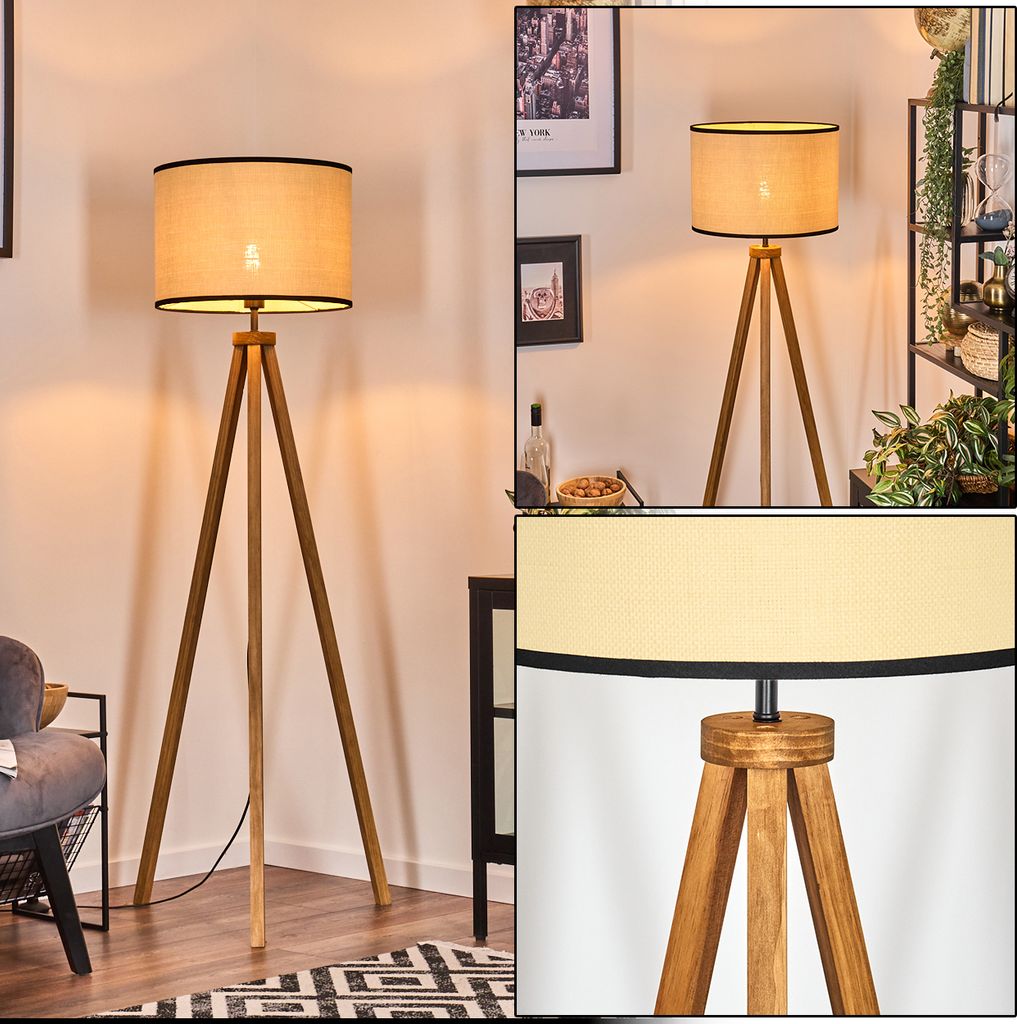 Tamarispa Stehlampe aus Holz/Papiergeflecht in Natur/Beige/Schwarz