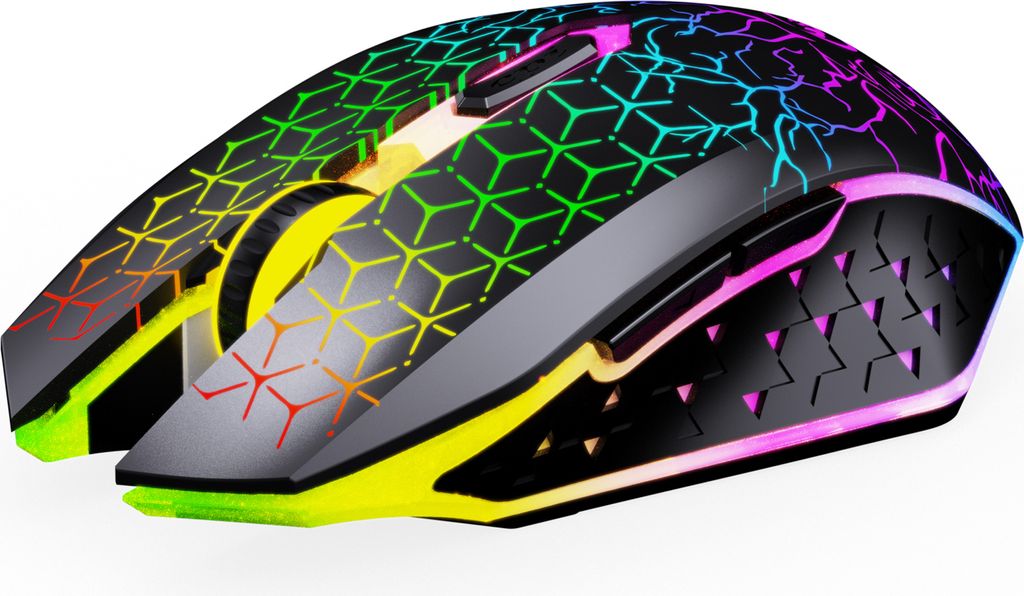 kabellos Dual-Mode-Maus 2,4 G + BT5.2, leise Computermaus mit 7-farbiger Hintergrundbeleuchtung, für Laptop, PC, Tablet - Schwarz