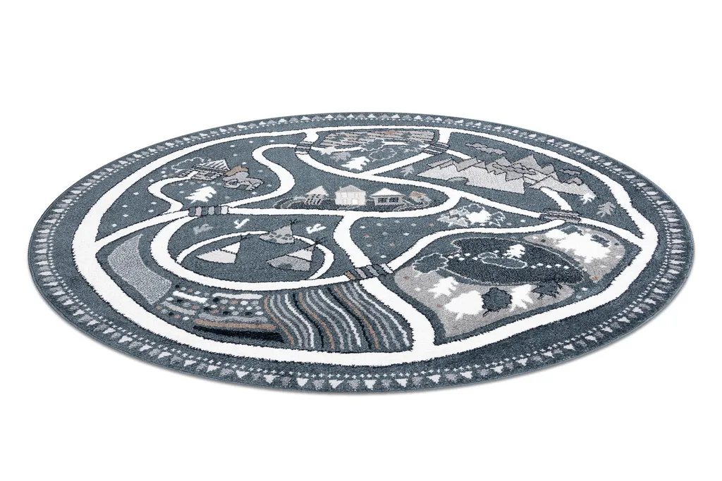 Tapis rond FUN Land pour enfants motif rue et village bleu Ø 140 cm