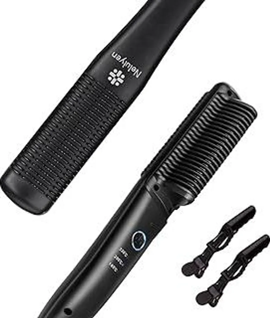 Spazzola lisciante, pettine lisciante che impedisce di tirare i capelli, piastra lisciante con protezione contro le scottature, riscaldamento rapido in Vetroceramica in 30 secondi, piastra lisciante professionale per lisciare i capelli, nera