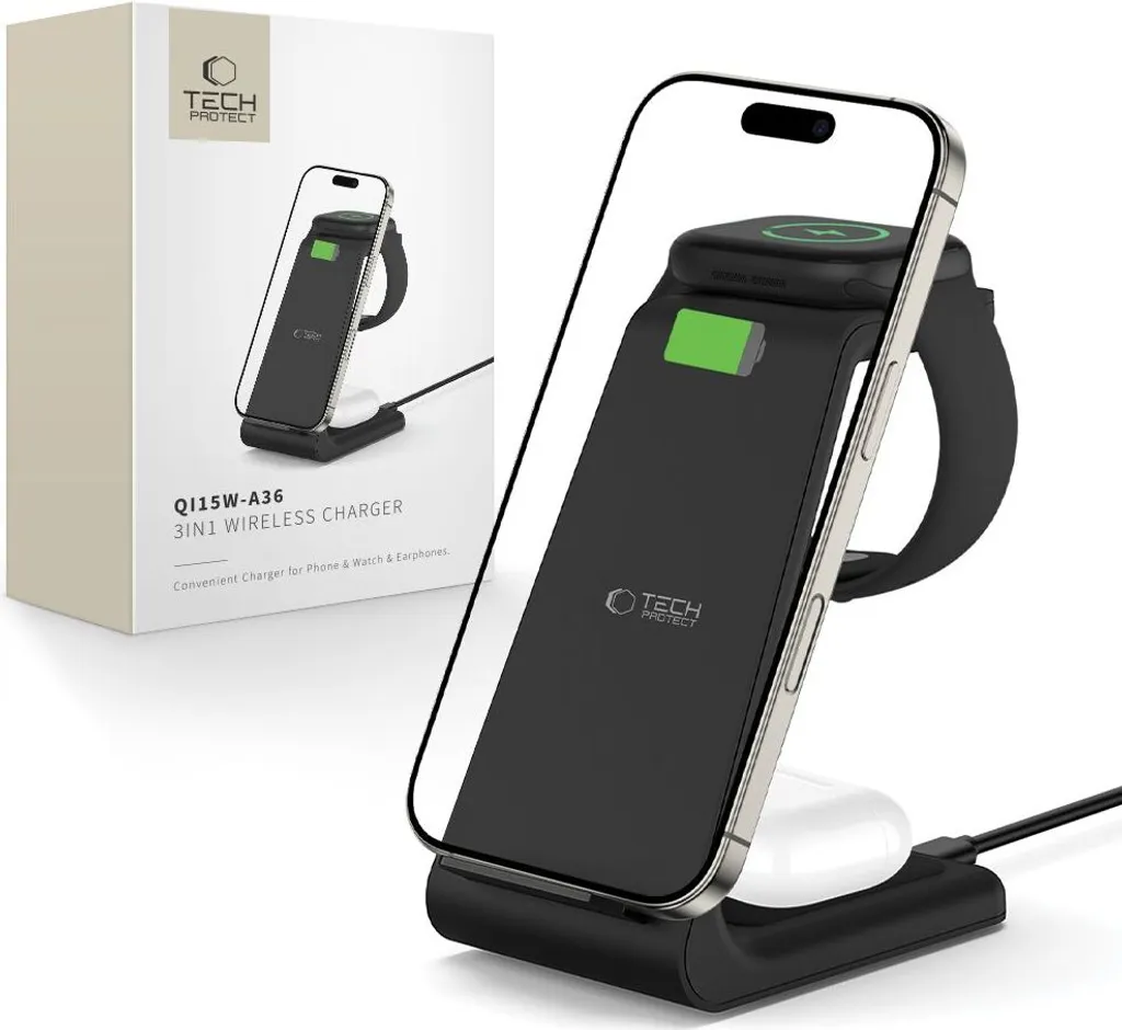 Stazione Ricarica 3 in 1 Tech-Protect A36 QI15W Black | Tech-Protect Shop