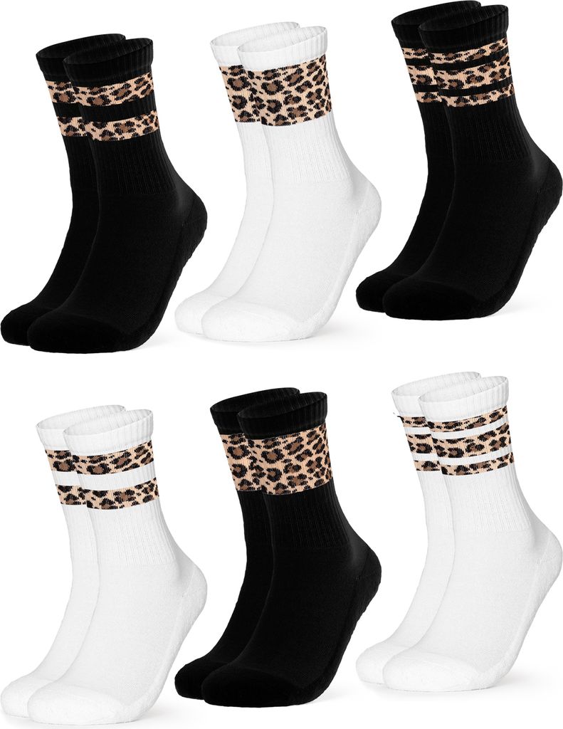Occulto Damen Leoparden Muster Tennis Socken 6er Pack (Modell: Nala) Leopard 39-42