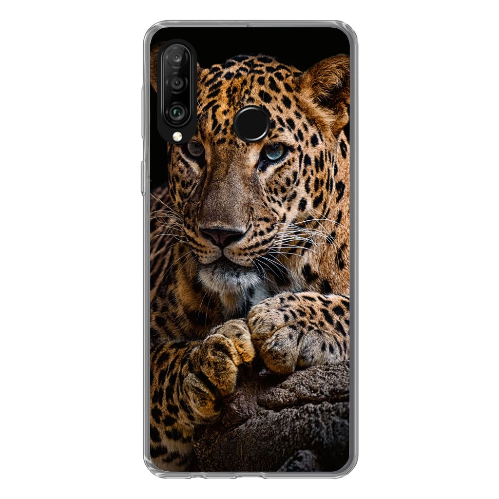 MuchoWow Handyhülle Schutzhülle Hülle für Huawei P30 Lite Wildtiere - Panther - Porträt - Schwarz - Tiere Silikon Softcase Handy Hülle - Ha...