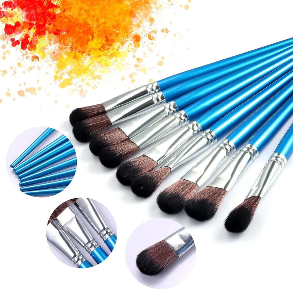 10 Stück Mop Pinsel - Oval Mischpinsel - 2,5 cm für Acrylmalerei - Holzgriff für Aquarell - Gesicht und Körper Kunstmalerei