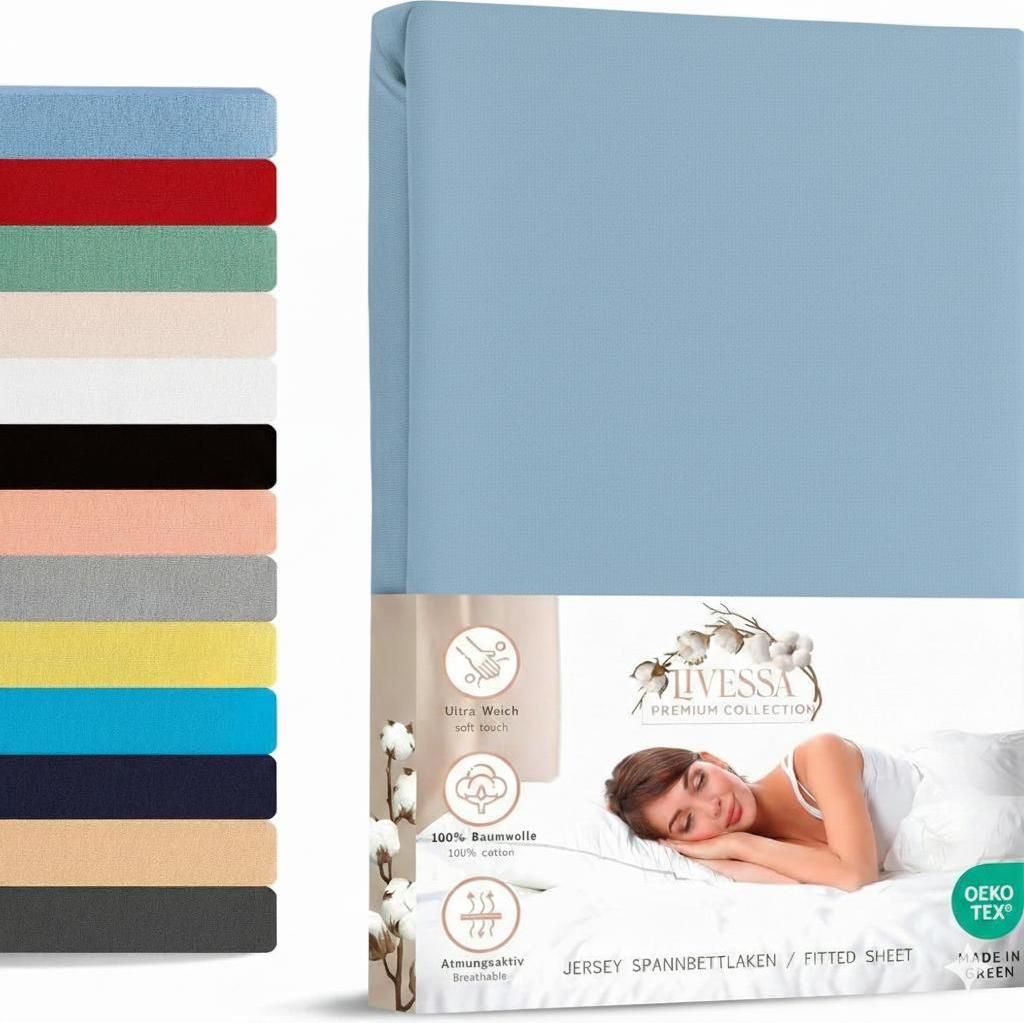Jersey Spannbettlaken 90x200 cm 100% Baumwolle Hellblau
