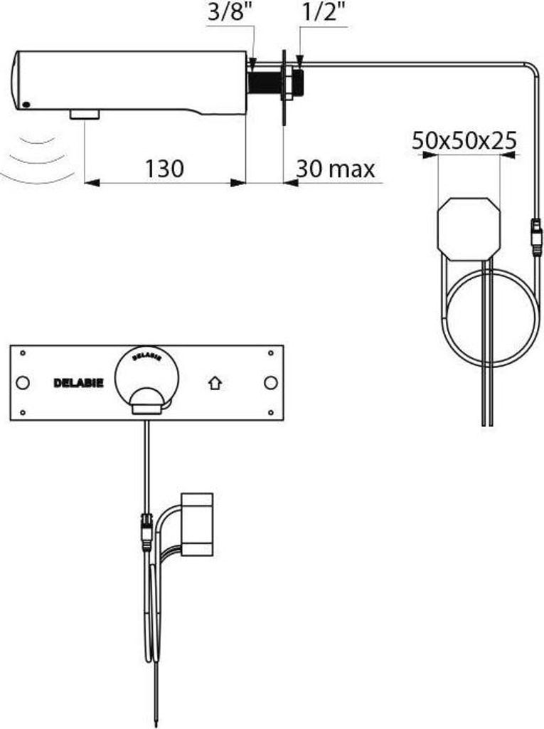 Delabie Wand Ventil TEMPOMATIC 4 G 1/2B UP-Anschluss 230/6V L130