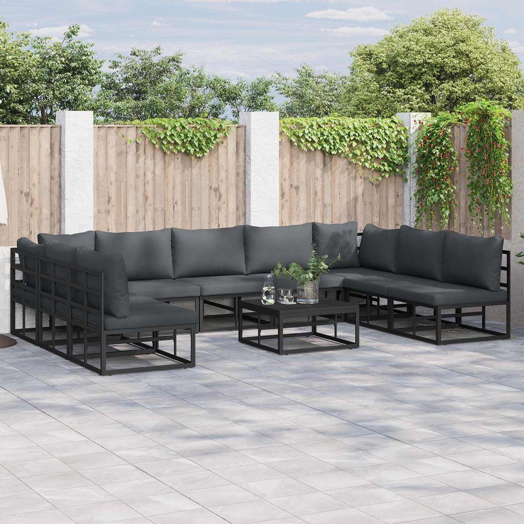 Maison Exclusive - Gartensofa-set mit Kissen 10 pcs Schwarz Aluminium